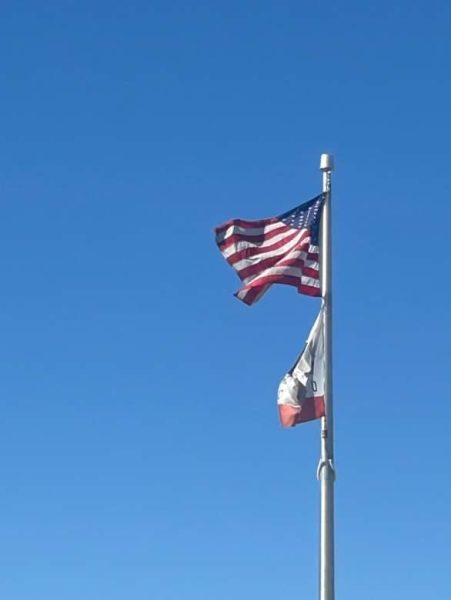 American flag hung outside PVHS.