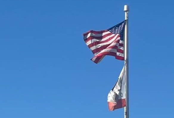 American flag hung outside PVHS.