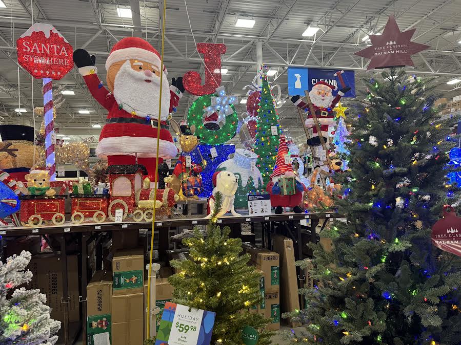 Festive decorations at Lowe's, ready for the winter holiday season